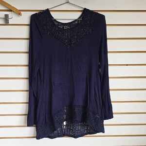 Navy Blue Lace Women's Top